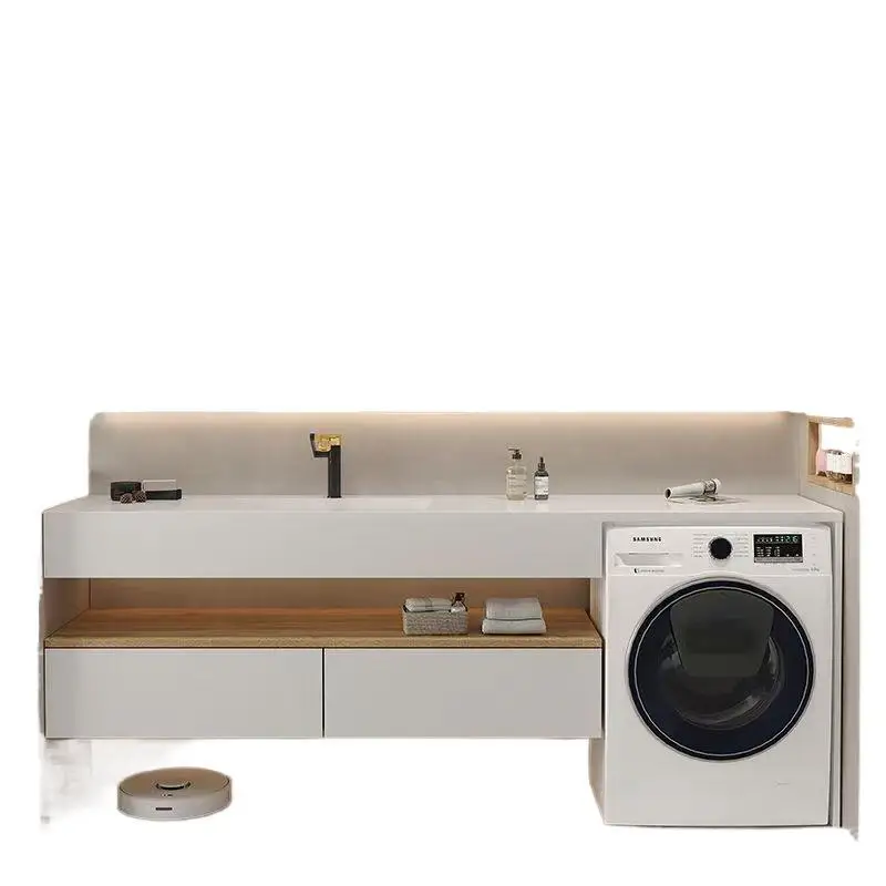 

Комбинация шкафа для стиральной машины, бесшовная встроенная раковина, шкаф для ванной комнаты, каменная плита, умывальник для рук, туалет