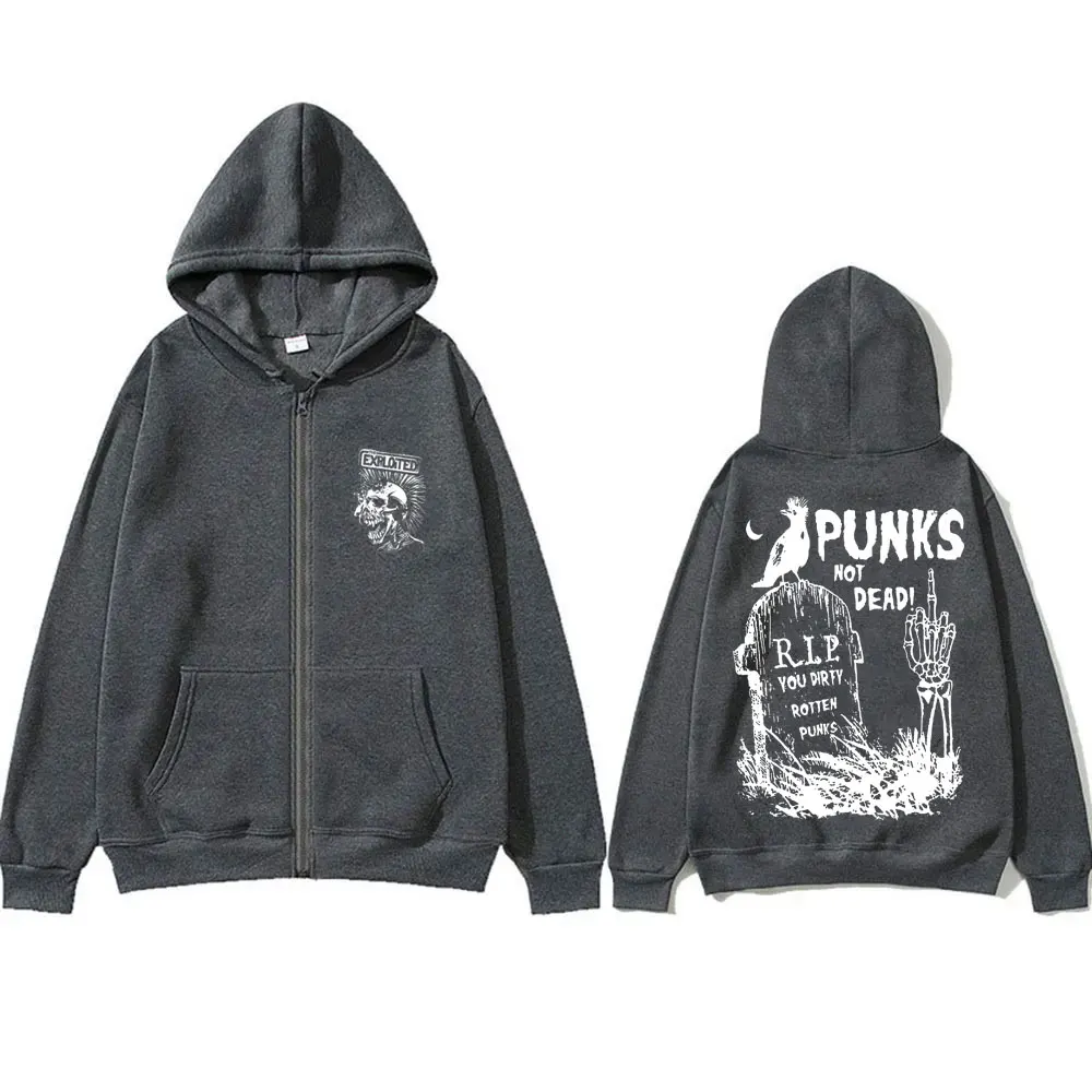 Rock Band The Exploited Punks Not Dead Zipper Hoodie Men Women Gothic Punk Oversized Zip Up Jacket Men's Vintage Zip Up Hoodies