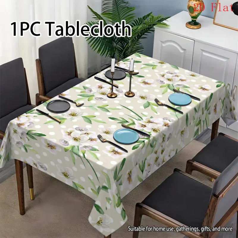 1pc 2D Flat Banner Green Small Floral Element Design Home Dining Table Tablecloth, Party Tablecloth, Party Decoration, Gift, Hol
