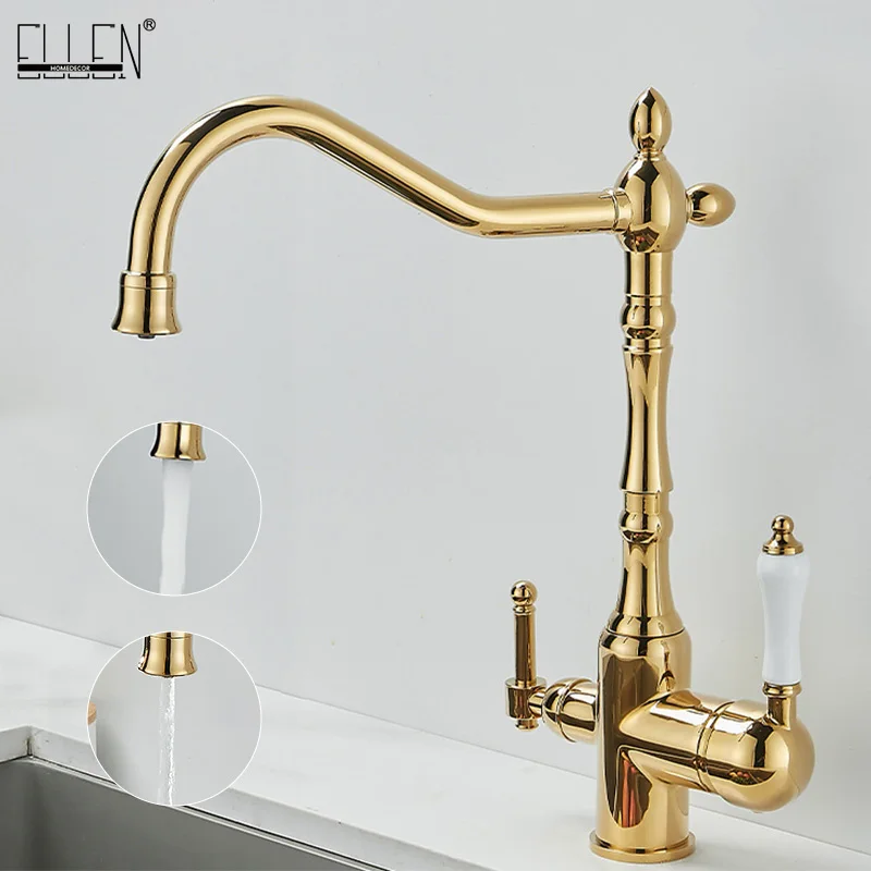 

Antique Brass Kitchen faucets 360 Rotate Swivel Faucet Hot Cold Water Tap Mixer Chrome Gold Purification Kitchen Crane EL2563