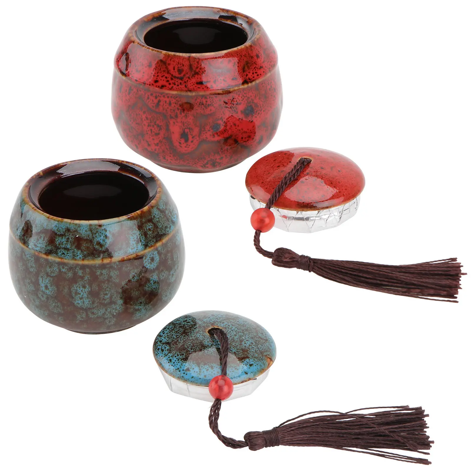 

2Pcs Tea Containers with Lid Exquisite Ceramic Jars for Tea Storage Candy Mint Home Decor Blue Red Candy Jars Storage Cans