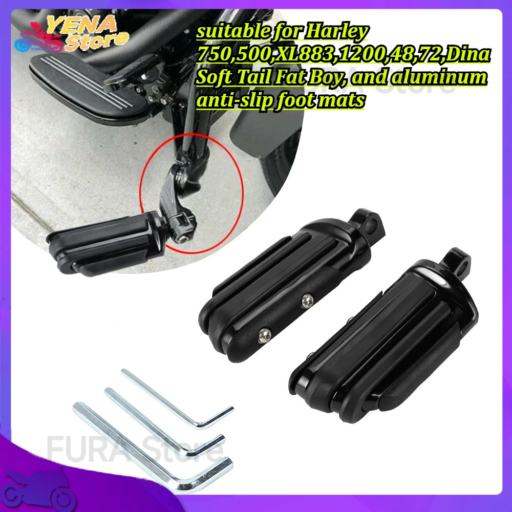 

Motorcycle footrests are suitable for Harley 750,500,XL883,1200,48,72,Dina Soft Tail Fat Boy, and aluminum anti-slip foot mats.