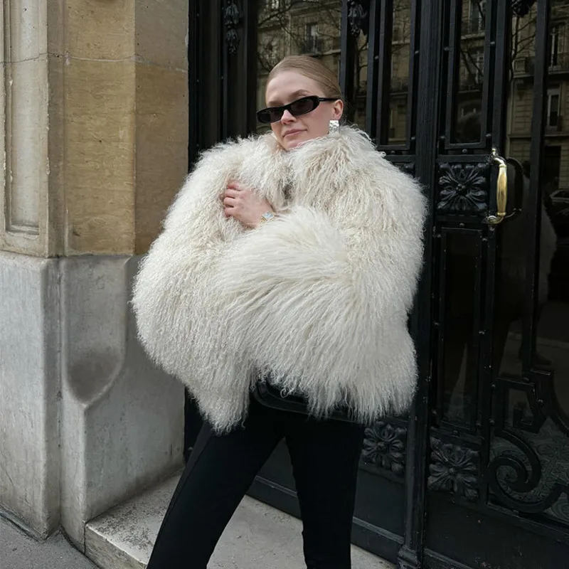 BJTZ Autumn Winter New Warm Faux Fur Coat for Women Short Style Sheepskin Long Hair Street Cardigan Jacket