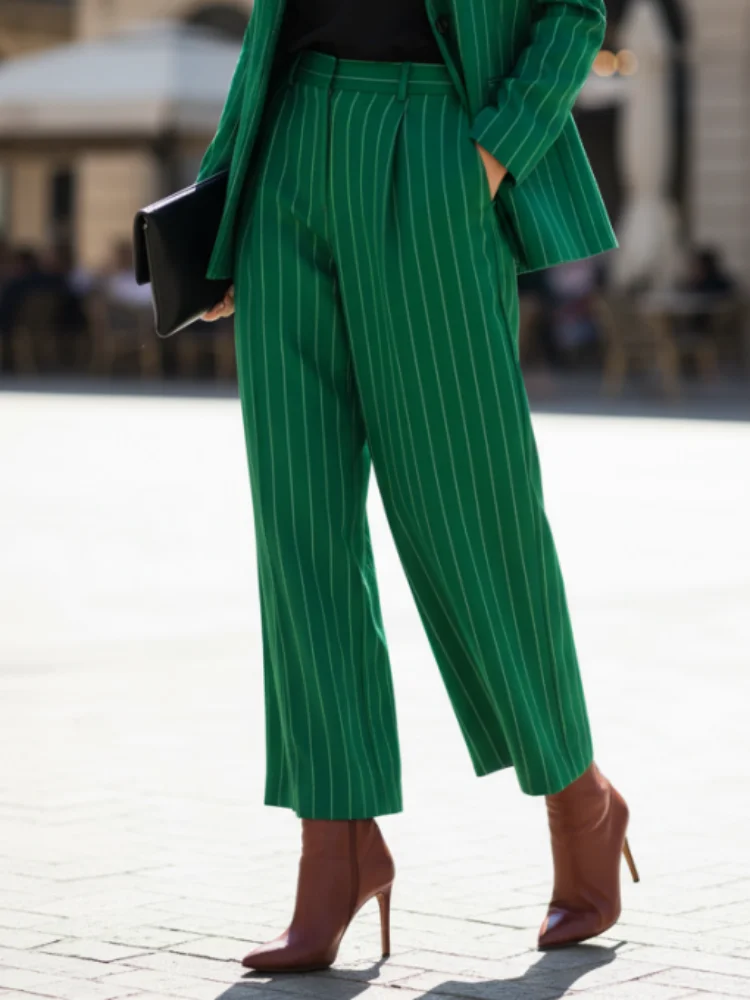 Missuoo Urban Dames Gestreepte Losse Broek Hoge Taille Enkellange Wijde Pijpen Broek 2025, Herfst Nieuwe Formele Bodem voor Urban Female