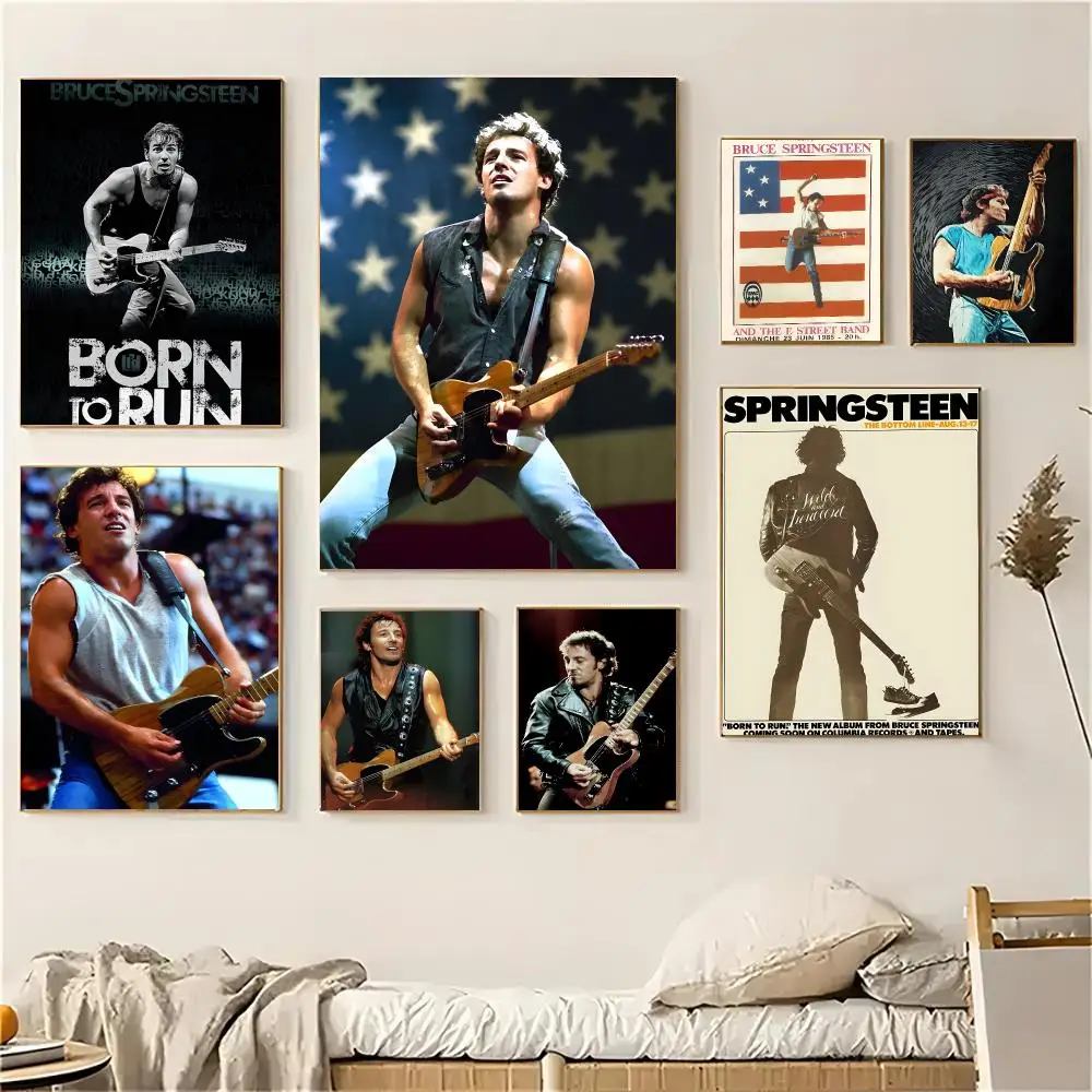 Bruce Springsteen Guitar Poster Self-adhesive Living Room Bedroom Party Bar Decor Moisture-proof Fade-resistant HD