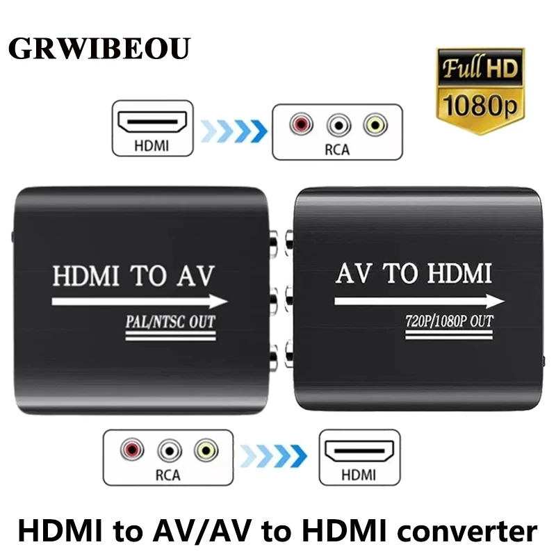 

GRWIBEOU HDMI to AV RCA CVSB L/R Video Adapter Box Support NTSC PAL Output 1080P RCA AV to HDMI Converter Box HD Video Adapter