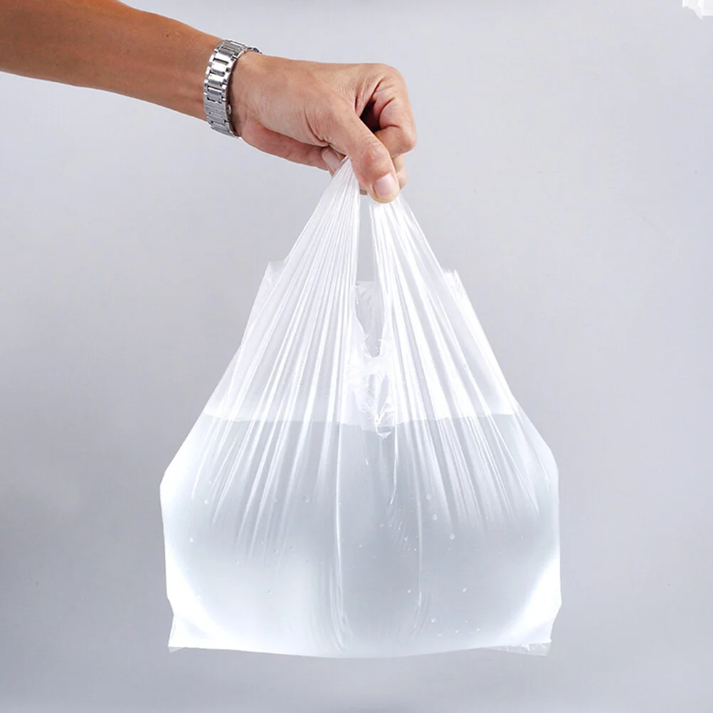 100pcs White Food Grade Plastic Bag with Handle Food Packaging Bag for Supermarket Store Grocery (20*30)