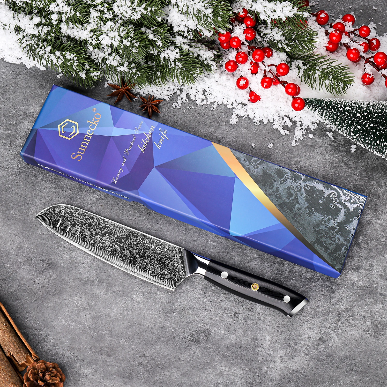 SUNNECKO Damascus Steel Kitchen Chef Knife Set 1-4PCS Chopping Cleaver 7\'\' Santoku 5\'\' Utility Knife Gift Box Cooking Tools