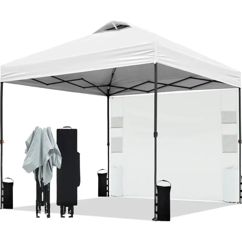 Tunbne 10'x10' Pop Up Canopy Tent with Sidewall and 6 Pockets, Patented One Push, 1 Person Easy Up