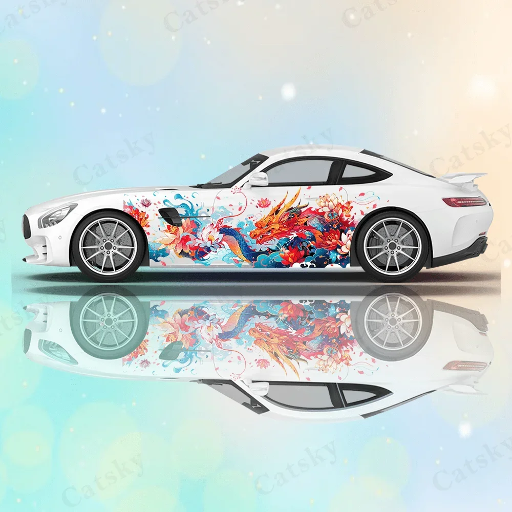 

Colorful Longhorned Dragon Car Vinyl Wraps Decal Self-adhesive PVC Sticker Suitable for Trucks SUV Decoration Auto Accessories