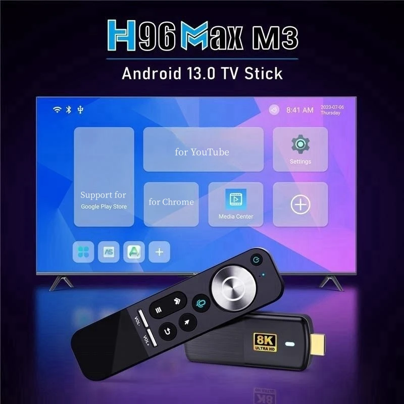 H96 Max M3 Smart TV Stick Android 13 RK3528 8K WIFI6 2.4G Voice Control BT Media Player MINI TV Dongle for IOS Android