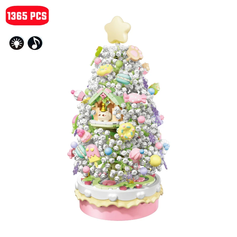 

SEMBO 1365pcs Sweetheart Christmas Tree Building Blocks Cat Star Cake Model Bricks Romantic Light Music Box Gifts for Girls Toys