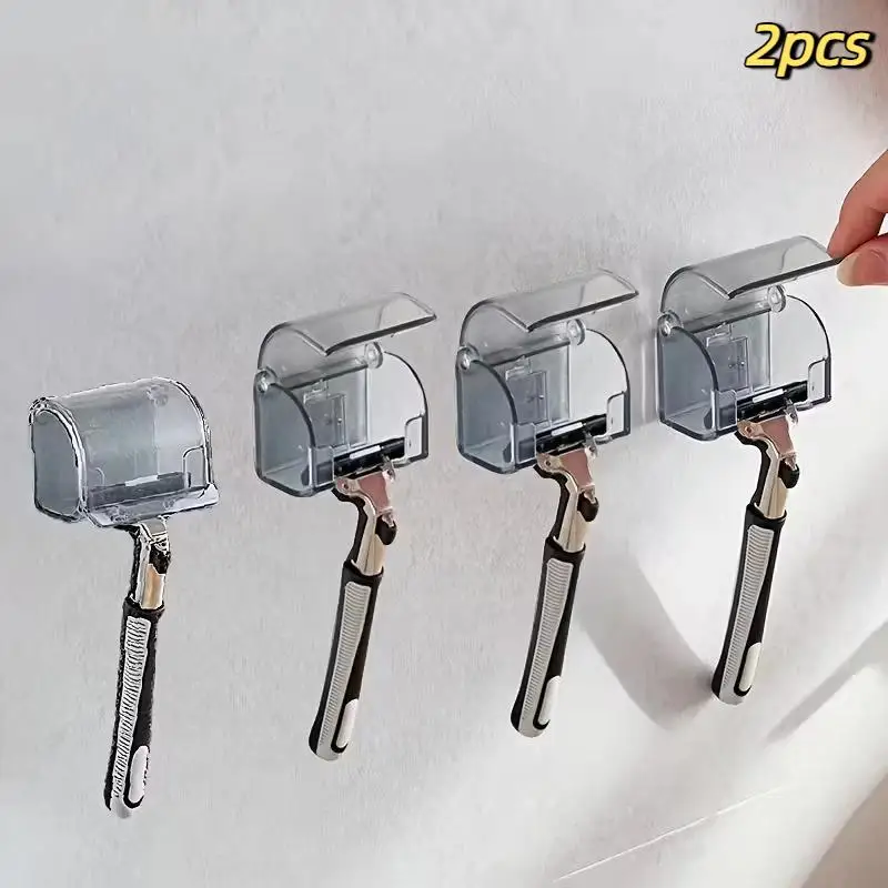 2Pcs Manual Shaver Rack Bathroom Organization Drainage Self-adhesive Storage Rack For Travel Packinging