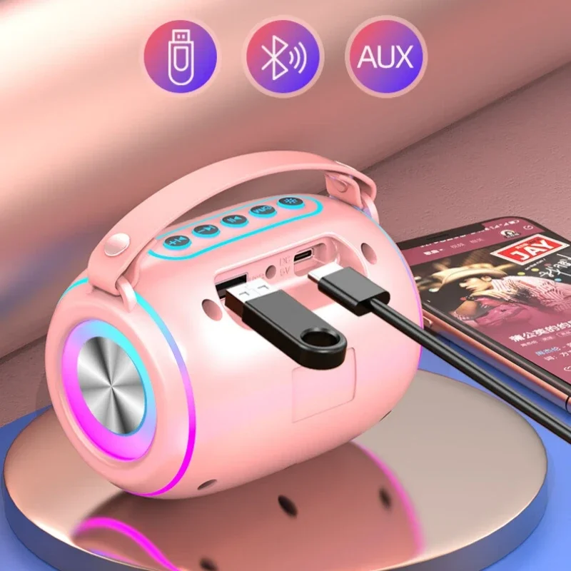 더블 위트 휴대용 블루투스 스피커 마이크 세트, 컬러풀 라이트 서브우퍼 가정용 어린이 파티 카라오케 기계