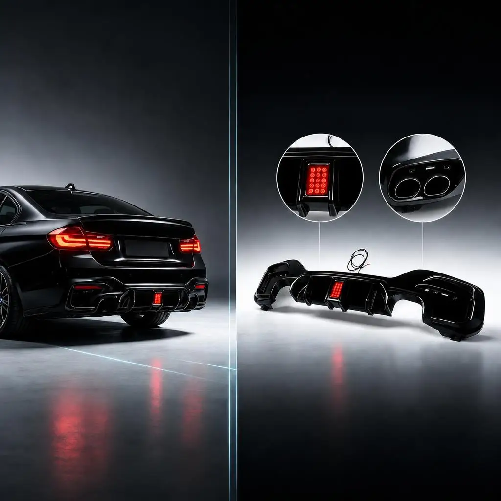 Heckdiffusor mit LED-Licht für BMW 1er F20 F21 LCI M Sport M135i M140i Glanzschwarz Heckdiffusor