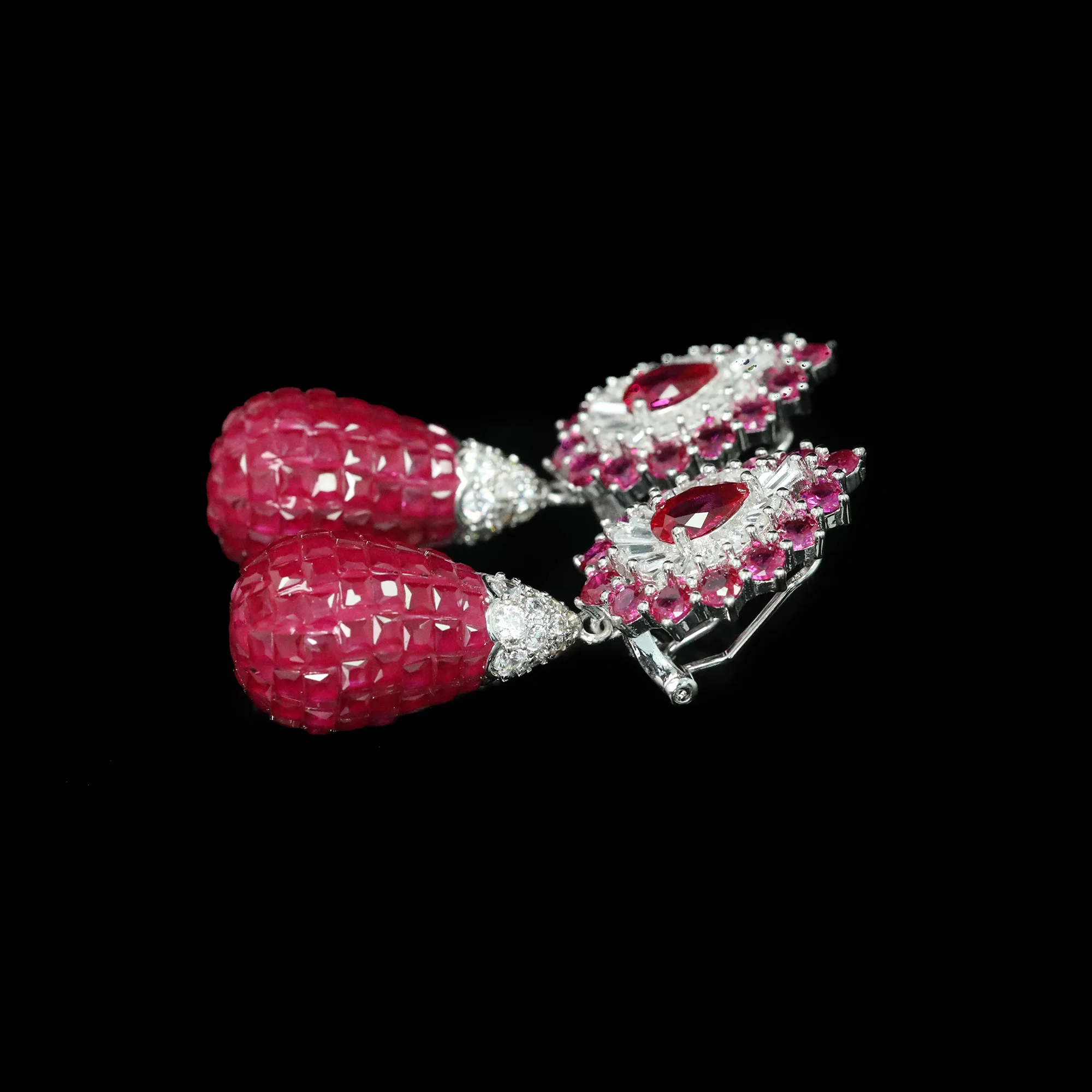 Luxury Drop Earrings 925 Sterling Silver Mystery Set Lab Grown Ruby Elegant  Fine Jewelry for Women's Wedding Valentines Gifts