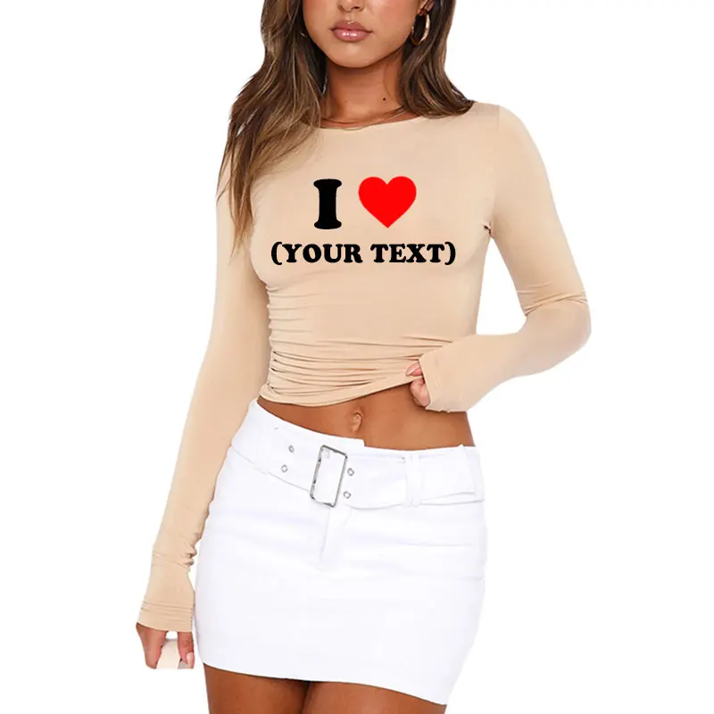DIY Customize Your Text Couple Spring Autumn Women T-Shirt Causal Long Sleeve Crop Tops O Neck Pullovers Tees Slim Fit T Shirt