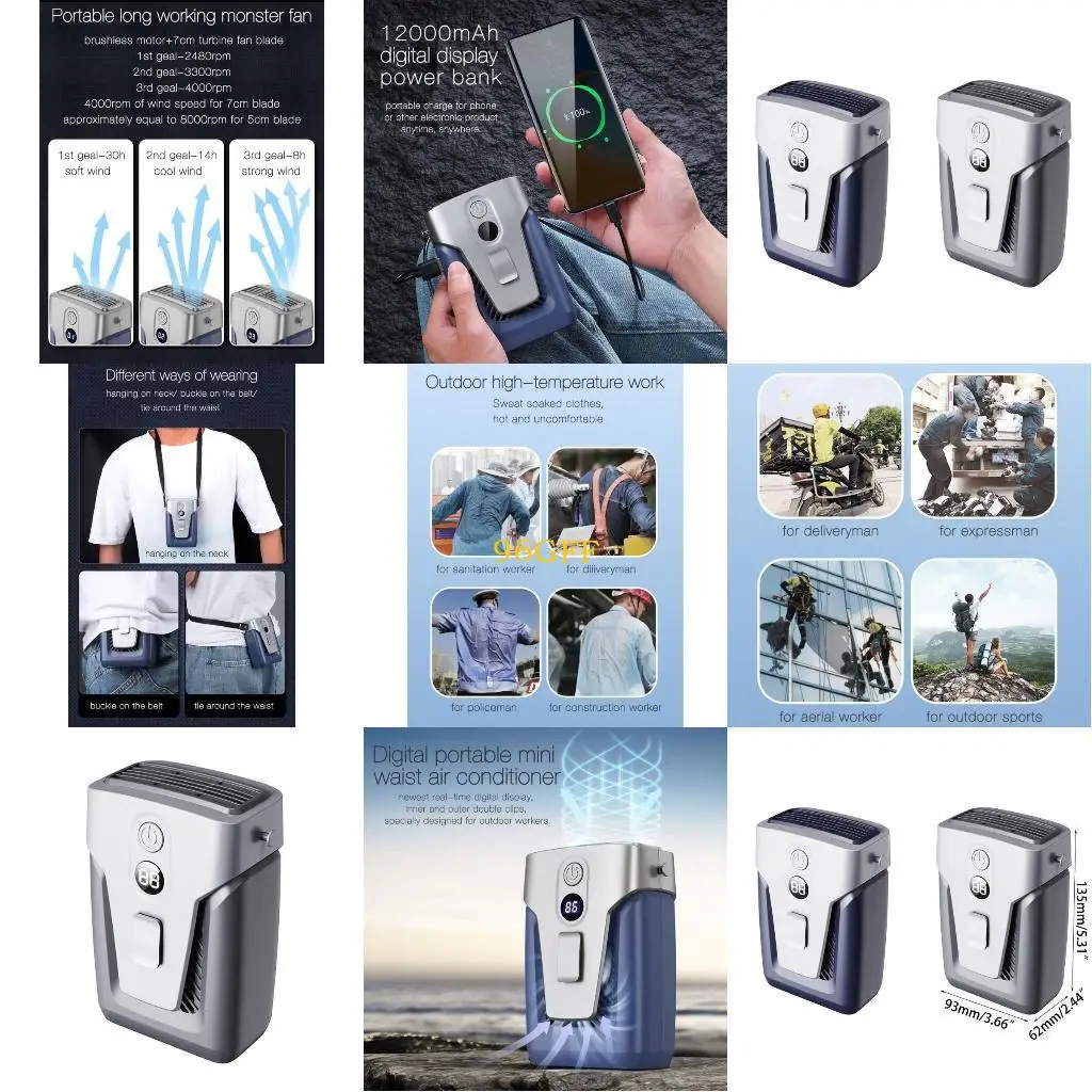 

96gf 12000mh waist вентилятор USB Перезаряжаемый кондиционер с немой в фанате шеи лето