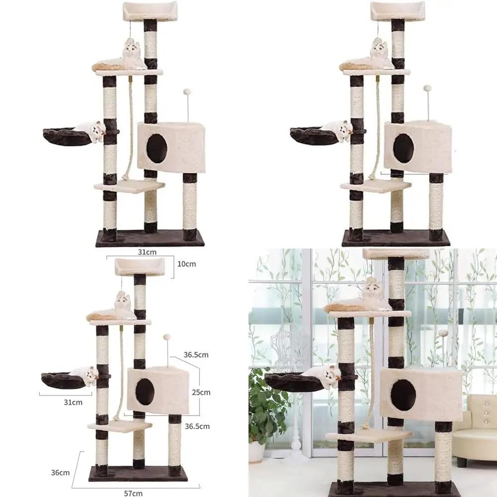 

Large Multi-tier Cat Climbing Tower with Scratching Posts and Litter Platform for Active Feline Play and Exercise