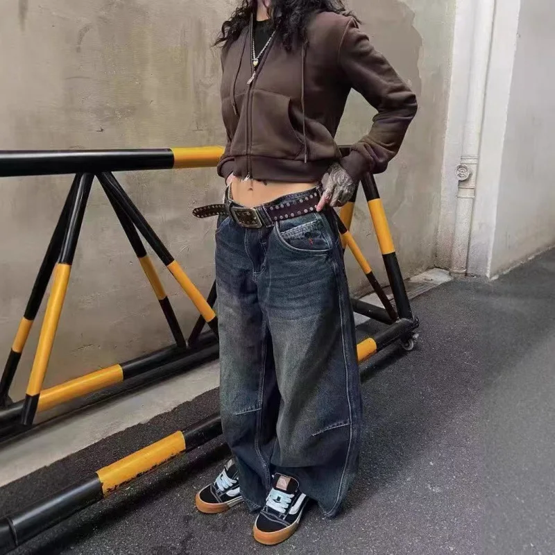 Jaded london jeans 2025 sexy hottie old wash low waist vintage straight embroidery drag pants