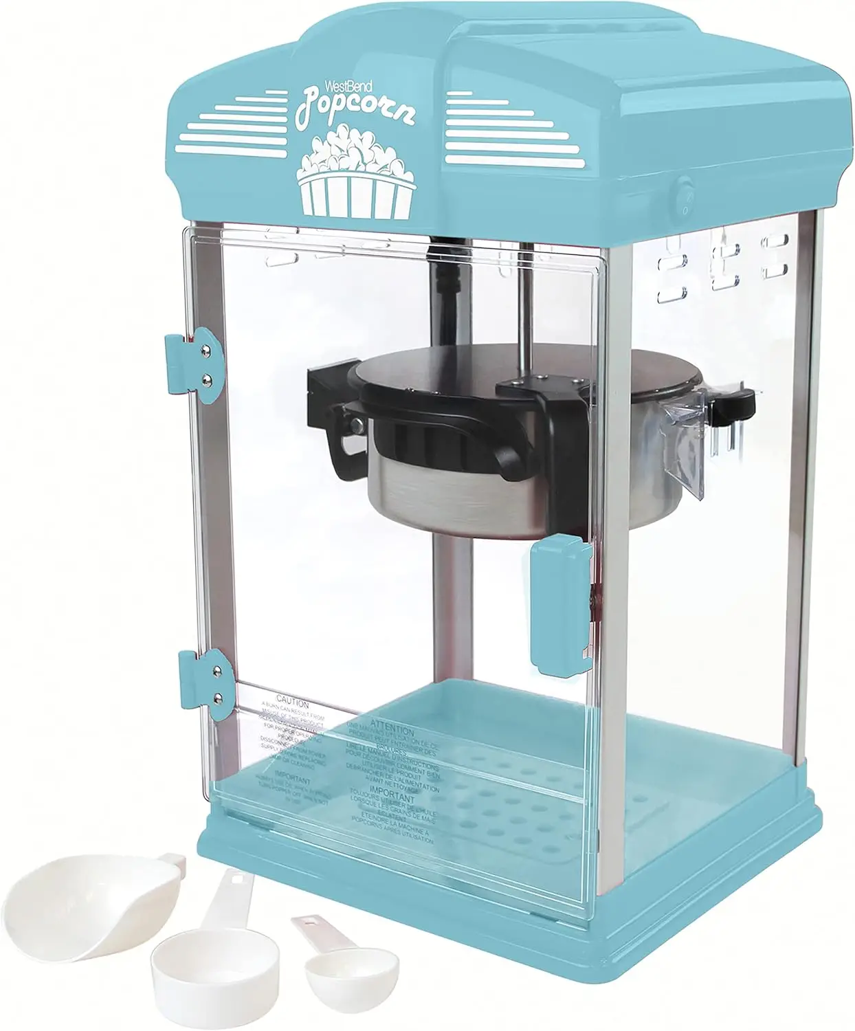 Popcorn Popper, Gourmet Popcorn Maker z nieprzywierającym czajnikiem do popcornu, narzędziem pomiarowym i łyżką, 4 Qt, niebieski