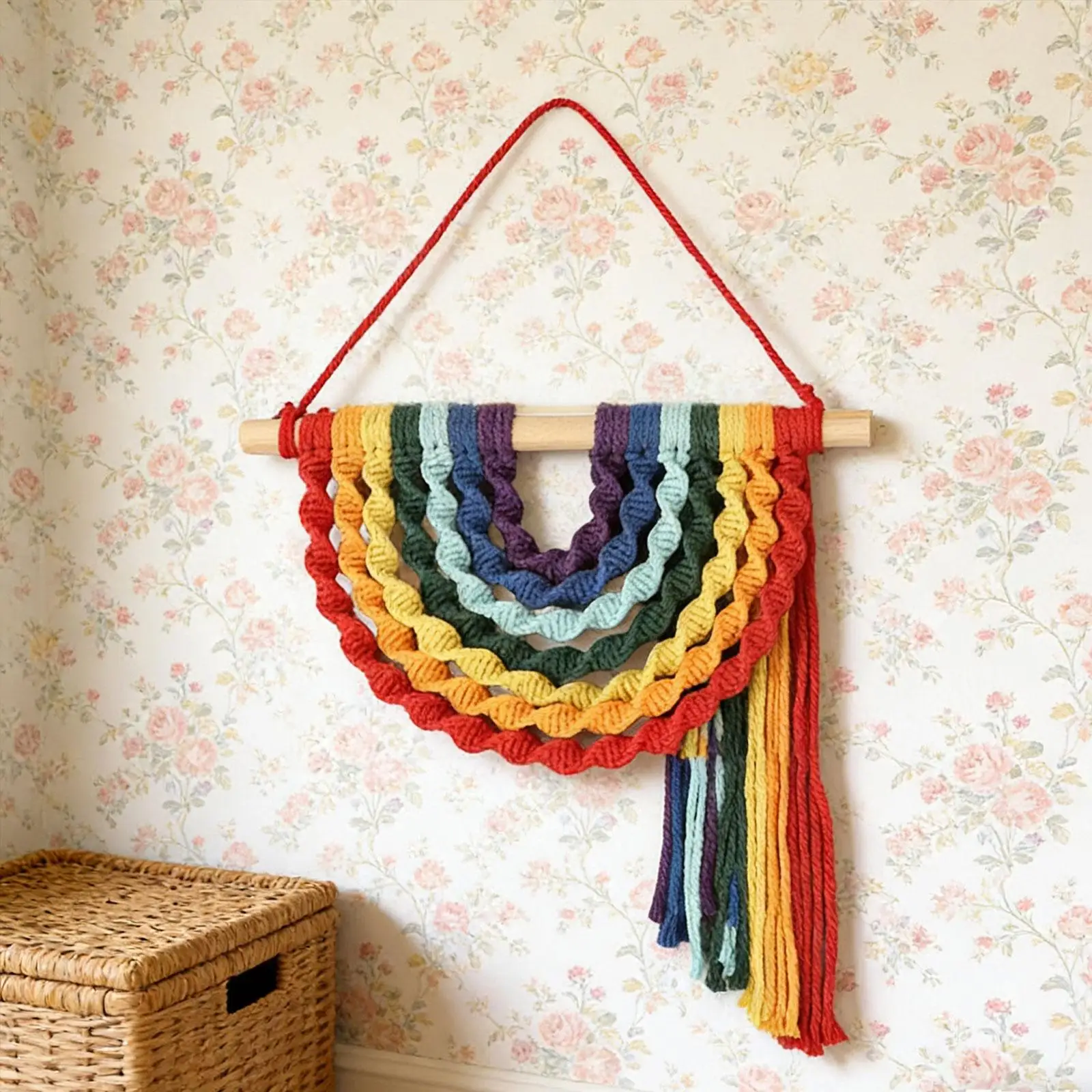 Macrame Rainbow Decorative Wall Hanging Tapestry with Tassel for Girl Kids Nursery Bedroom Living Room Décor