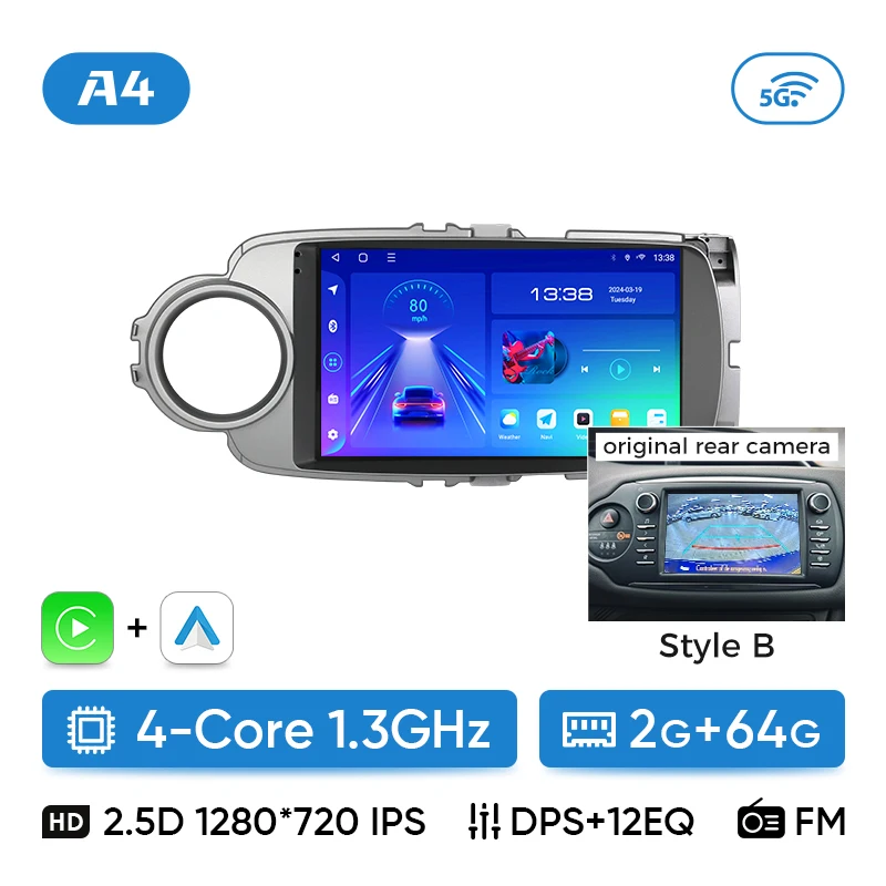 Ainavi Autoradio Voor Toyota Yaris 2012 2013 2014 2015 2016 2017 Android 13 Auto Draadloze Carplay 4G IPS Auto multimedia DSP 2 Din