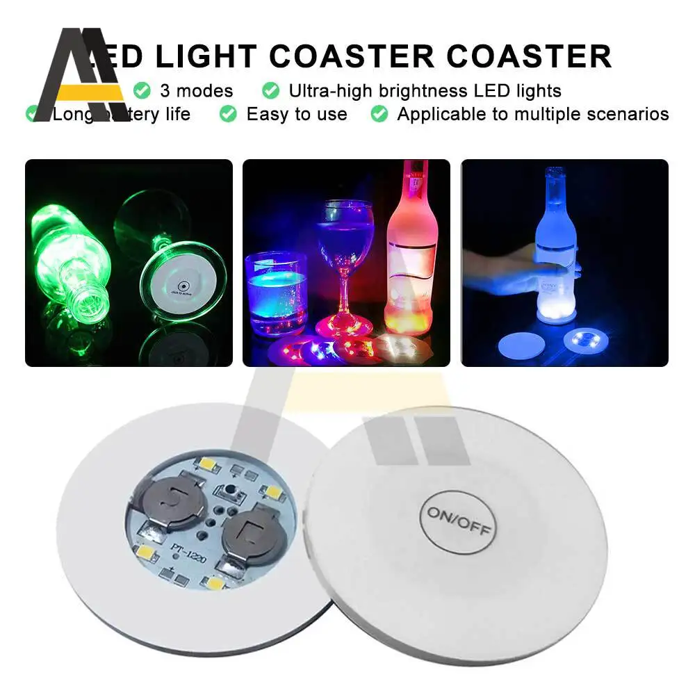 Adesivos de porta-copos de bebidas luminosas, almofadas de copo de vinho, garrafas de licor, barras adesivas de atmosfera, luzes de copo