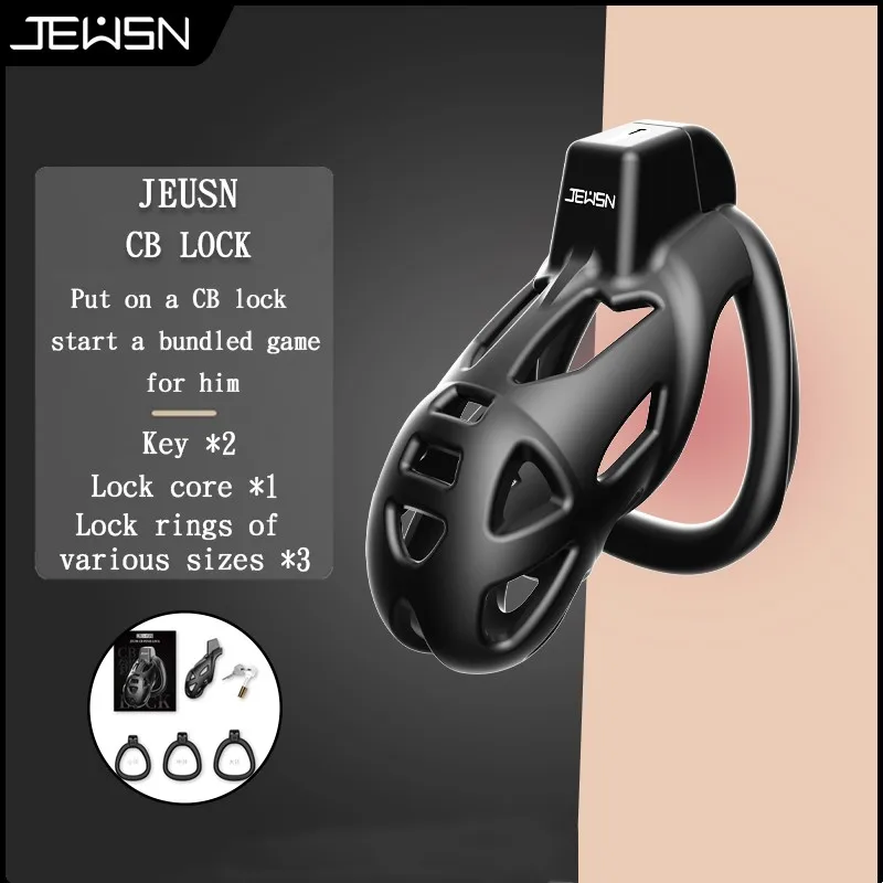 Jeusn Мужская клетка целомудрия Секс-игрушки Сдержанная Sissy Femboy Chastity Cock Cage Device Кольца для пениса Мужские с 3-размерами Мужские товары для взрослых