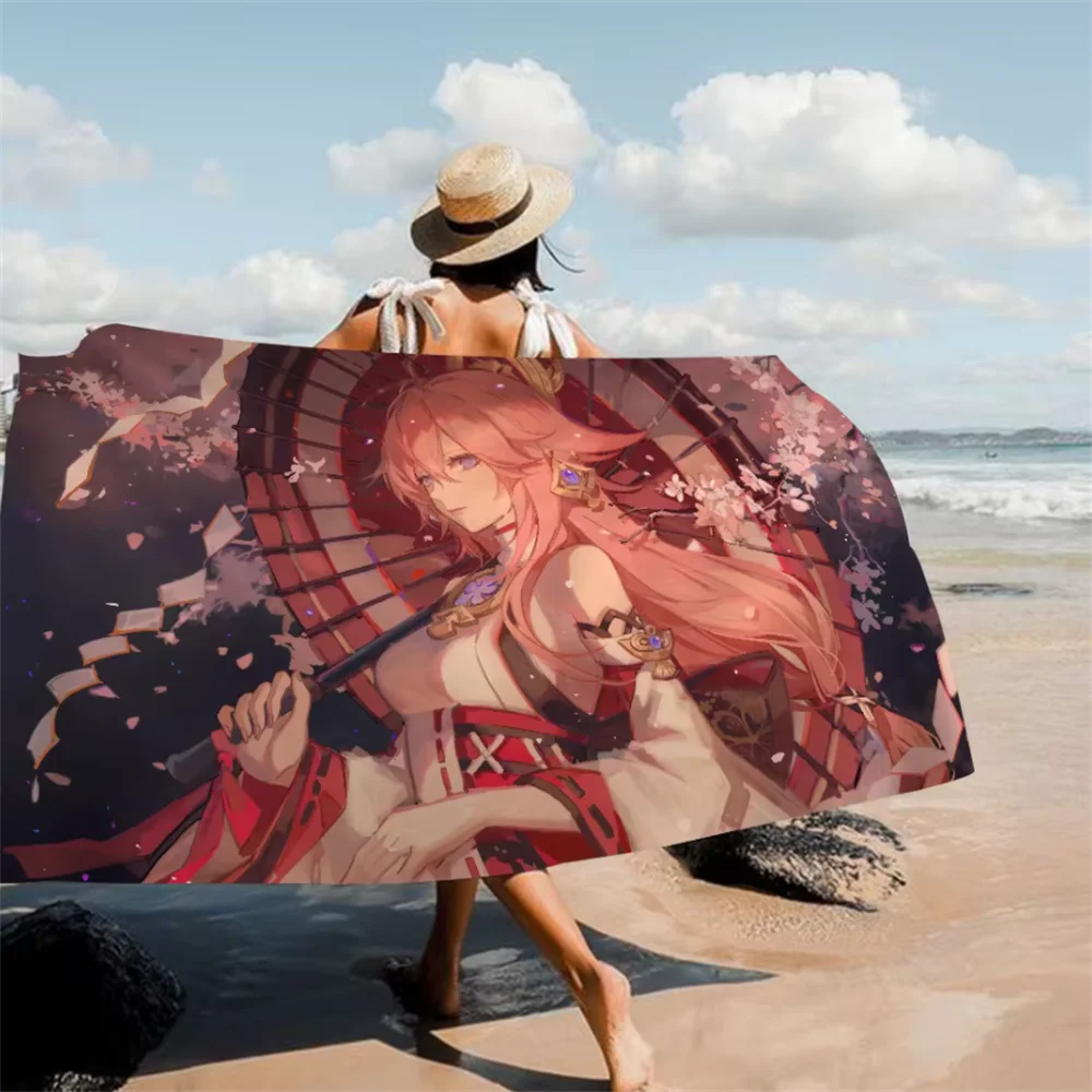 Yae Miko Genshin Impact Big Microfiber Beach Towels Quick Dry Towel Sand Beach Towels Pool Towel for Travel Swim Pool Yoga