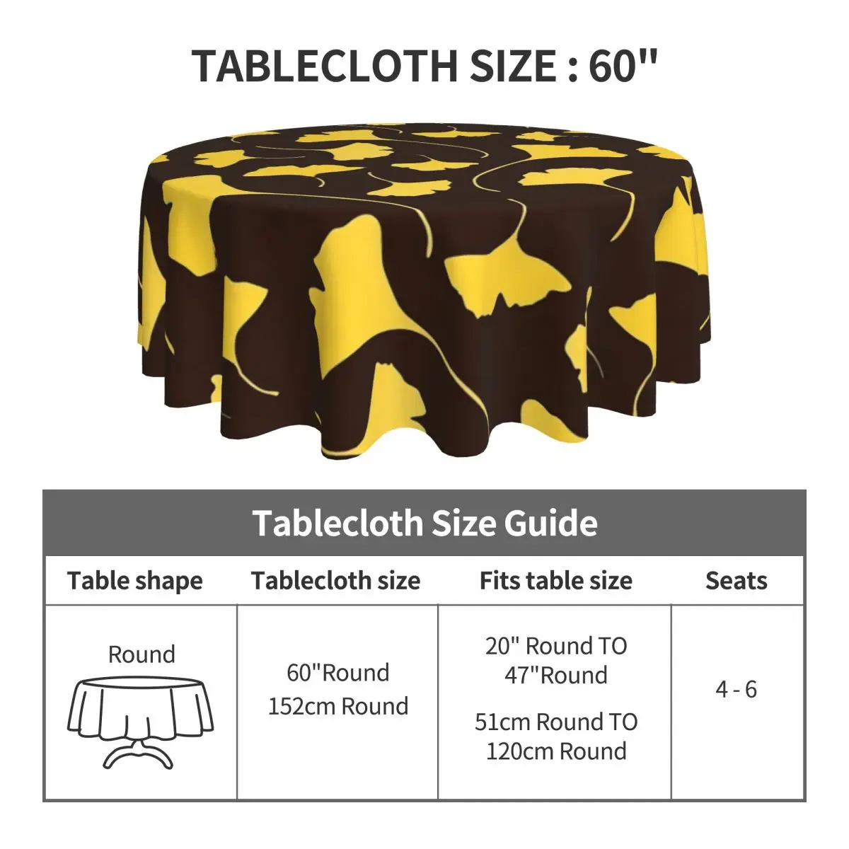 Yellow Ginkgo Biloba Tablecloth Leaves Print Fun Round Table Cloth For Christmas Party Table Cover Cheap Design Table Decoration