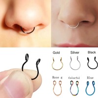 2/3/5Pcs Fake Nose Rings for Women Men, 316L Stainless Steel U Shape Septum Ring Clip On Nose Hoop Adjust Nose Piercing Jewelry