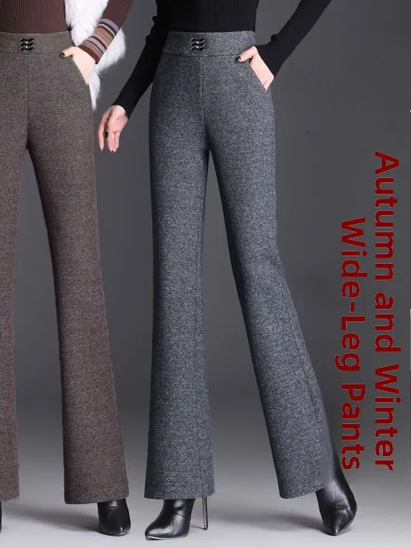 Herbst Winter Woolen Ausgestelltes Hosen frauen Neue Faion Gerade Lose Beiläufige Ausgestelltes Hosen Mittleren Alters Und Ly Fce-gefüttert Hosen