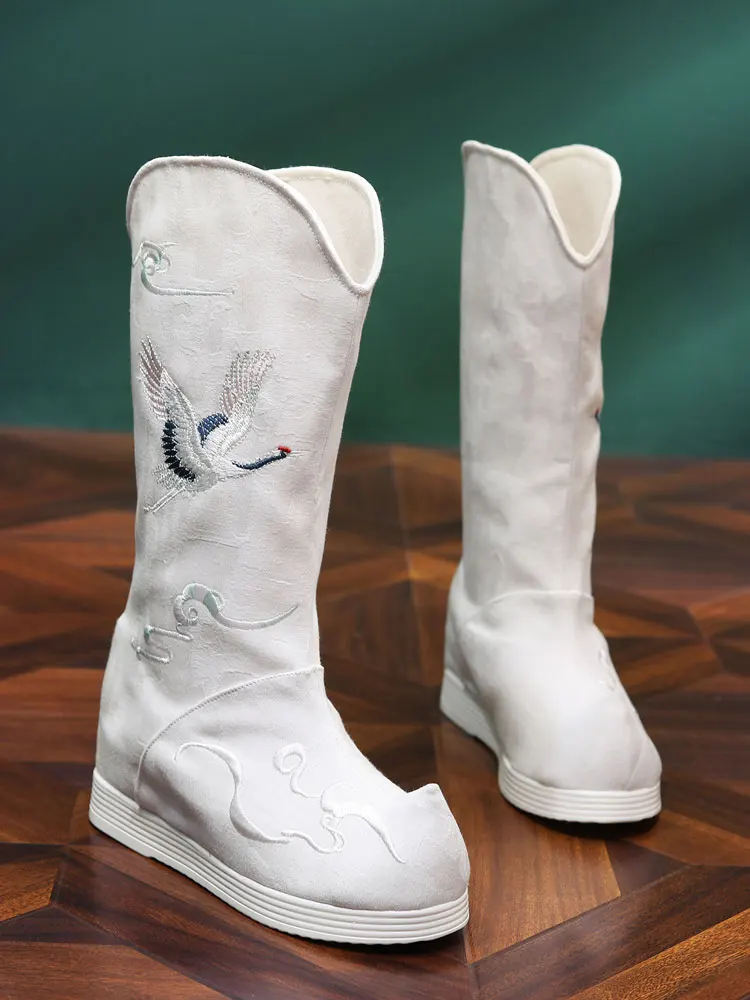 Fulujiacos Chaussures Hanfu de style ancien pour hommes et femmes avec une augmentation de la hauteur intérieure et des bottes à semelles épaisses
