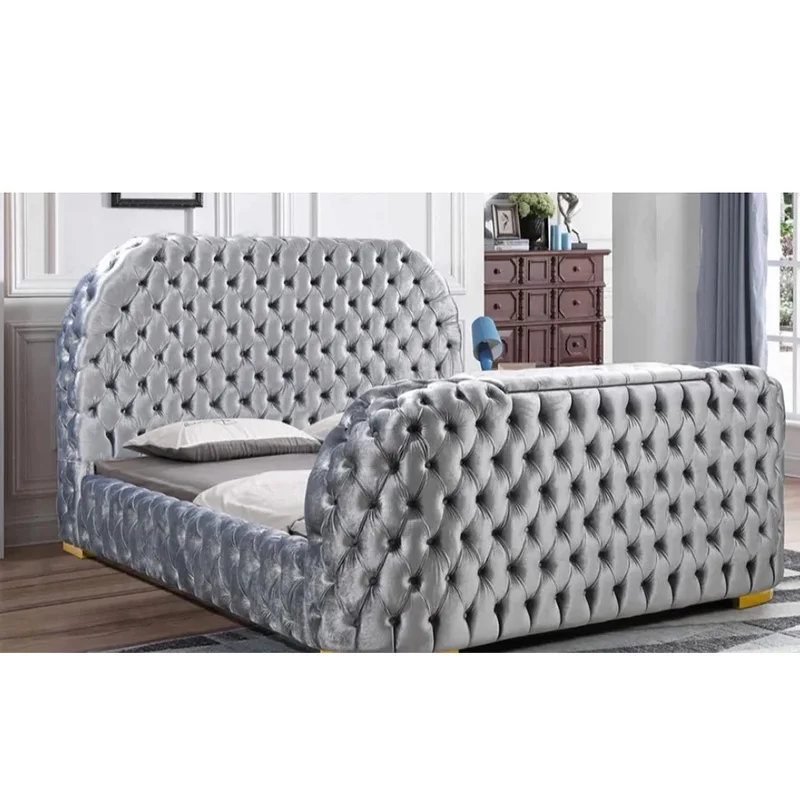 

# Royal Full Size Bed Frame Super King Size Circle Beds Velvet Tufted Smart Wooden TV Bed