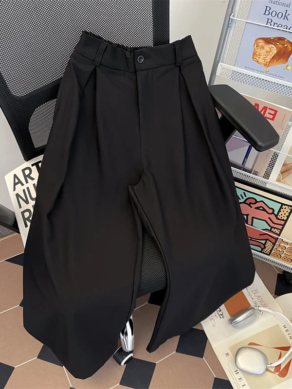 

Свободный крой, прямые мужские брюки, осенняя мода, брендовые драпированные повседневные длинные брюки с 3D силуэтом, широкие брюки для костюма