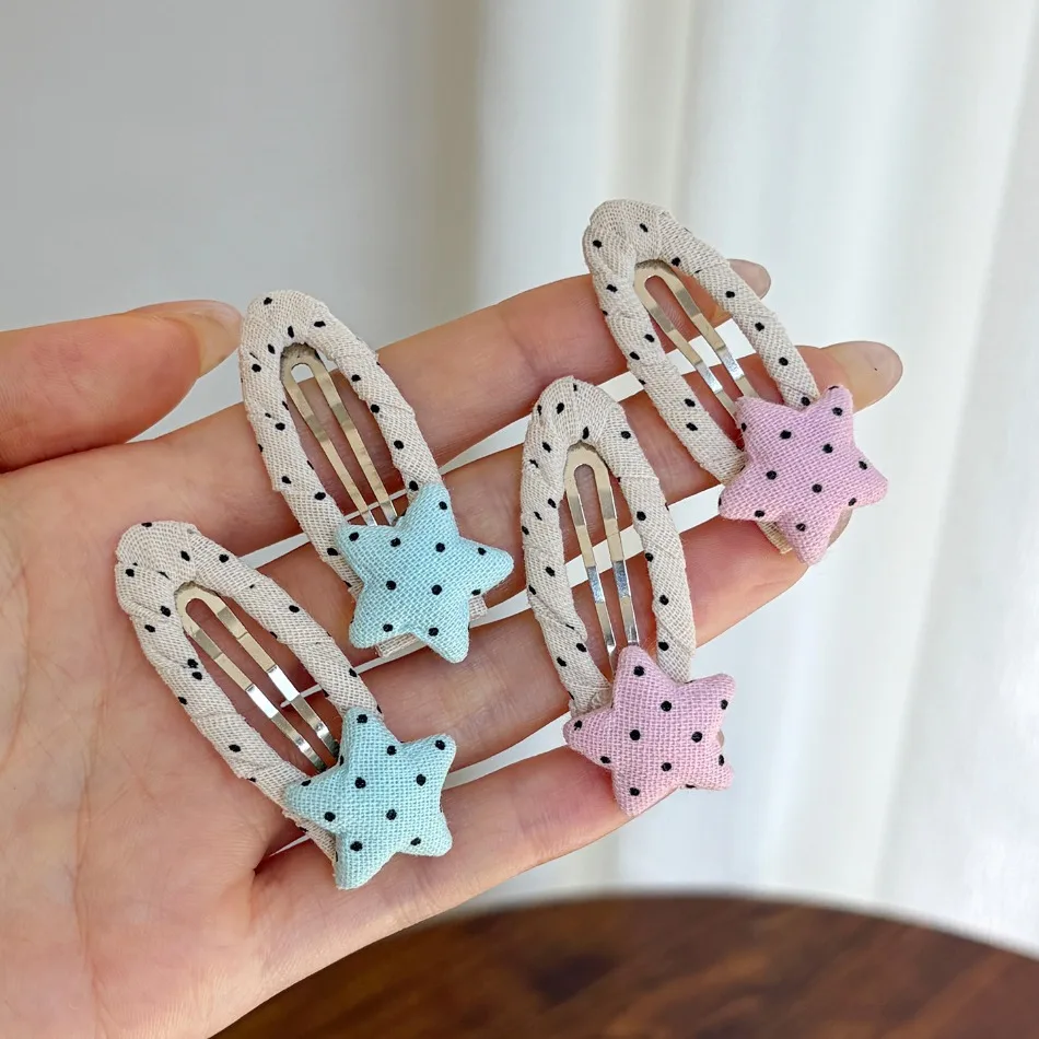 

Toddler Girls Polka Dot Star BB Clips Hairpin Girls Pink Yellow Blue Star Fabric Break Clip Broken Side Hair Bangs Clip ZX07