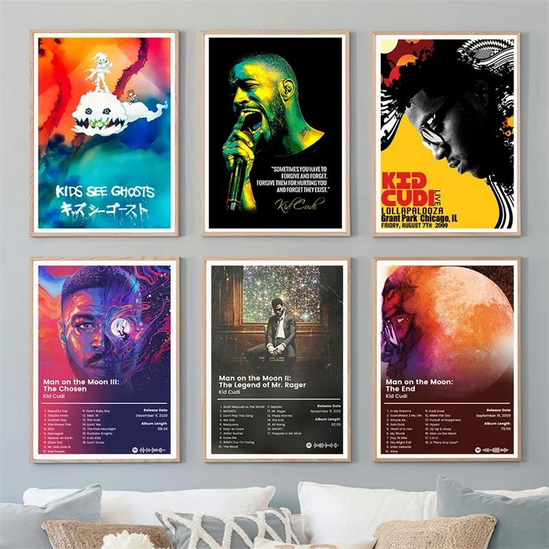 Póster de cantante de Rap de Hip Hop para niños, álbum de música estética, pintura en lienzo estética de hombre en la luna para decoración de sala de estar