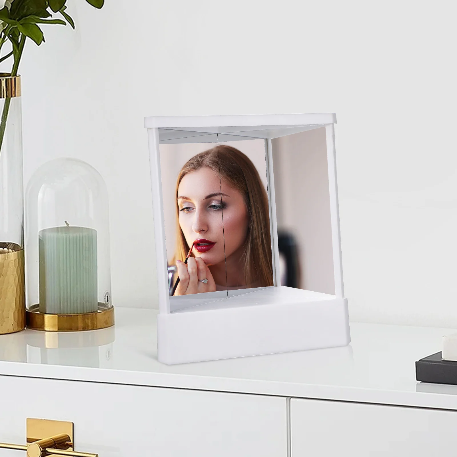 Non Reverse Makeup Mirror Dual Sided Reversible 360 Degree Rotation Standing Vanity for Makeup