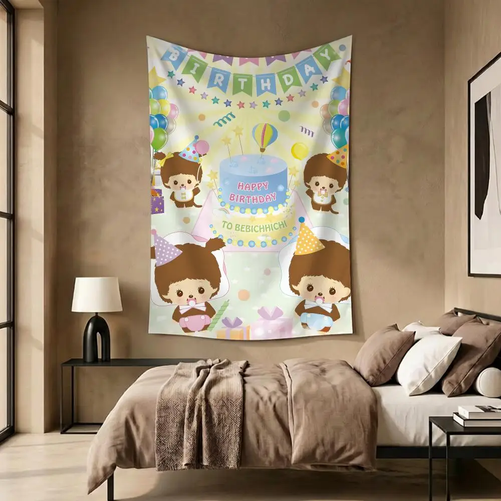 Character Toy Monchhichi Tapestry Daily Soft Rectangular Wall Hanging Decor for Living Home Room