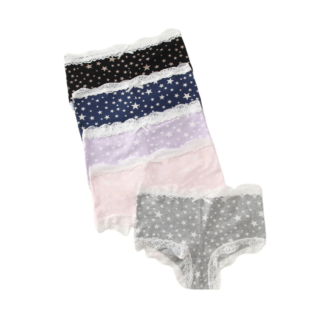 

5-Pack Comfortable Ladies' Triangle Underwear with White Lace Mermaid Tail Design Non-Waist-Cramping High-Quality Women's Briefs