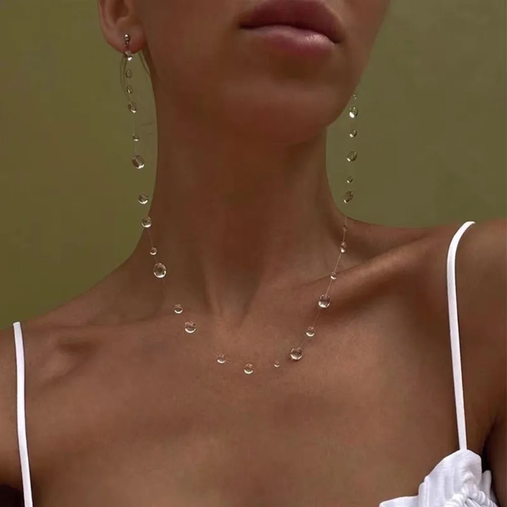 

Fashion Hand Chain Early Morning Dewdrop Earrings Vintage Tassel Ice Clear Glass bracelet Exquisite Bead Clavicle Chain Girls