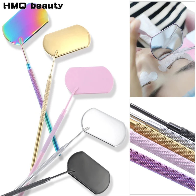 Espejo de pestañas multifunción, maquillaje de belleza de acero inoxidable, espejo de mango largo para comprobar la extensión de pestañas postizas, herramienta de injerto