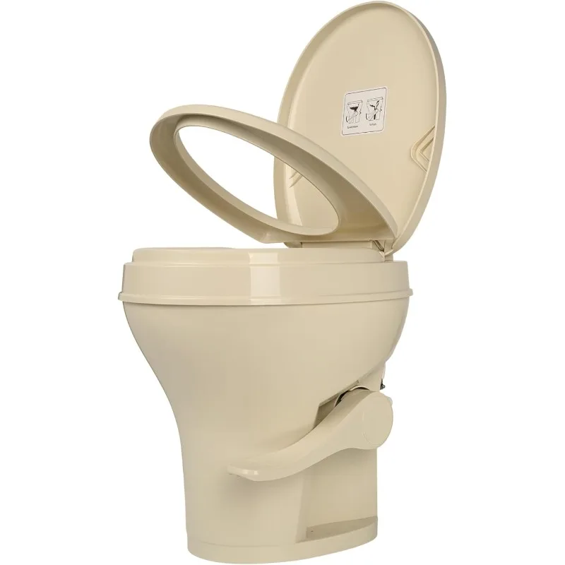 

Residential Height Camper/RV Toilet, 18.5” Standard Height, Gravity Flush System, Foot Pedal Operation, Soft Close Seat,