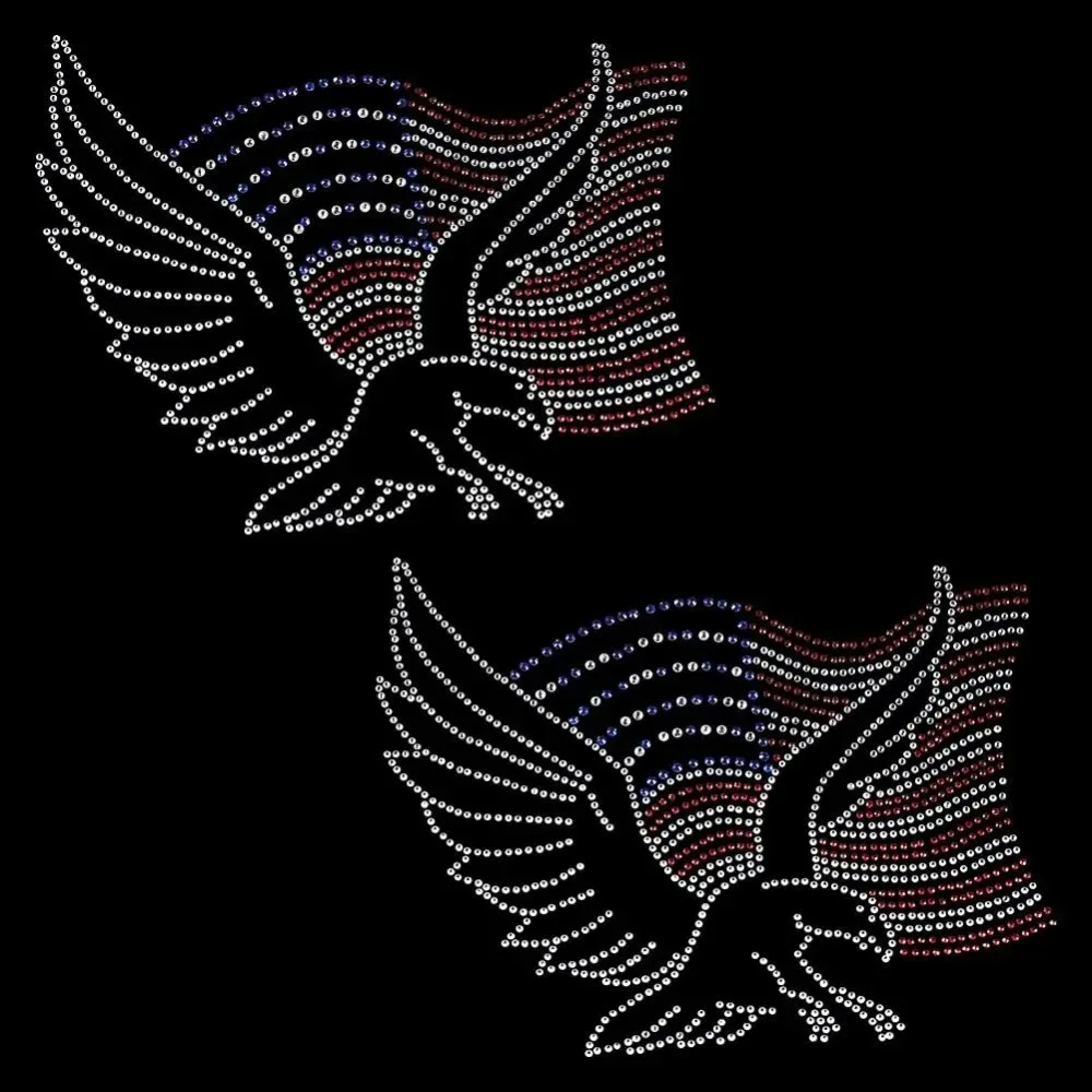 2 حزمة العلم النسر حجر الراين الحديد على الإصلاح نقل ملصق مائي بلينغ بقع المشارب واضح أحمر أزرق بريق الحديد على زين #1