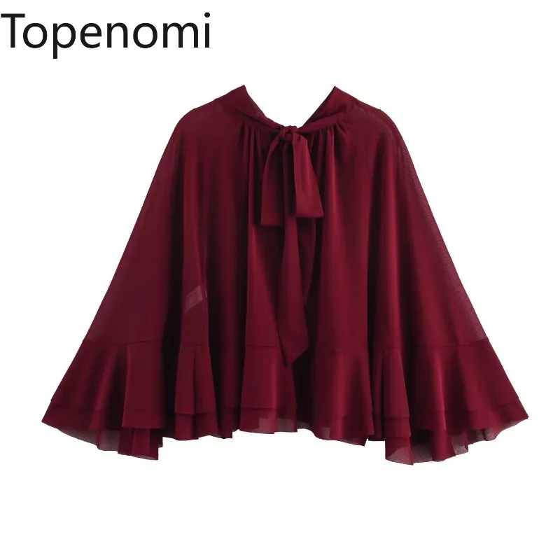 

Topenomi шифоновая блузка со шнуровкой и бантом, женская весенняя элегантная свободная многослойная декоративная накидка, топы, французские офисные рубашки с длинными рукавами, новинка