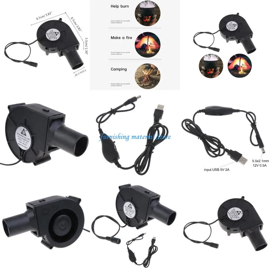 Y5GD BBQ AIR Blower Portable Handheld Electric BBQ Fan Outdoor Camping Campecue Charcoal Grill Fan مع كابل 5 فولت/12 فولت