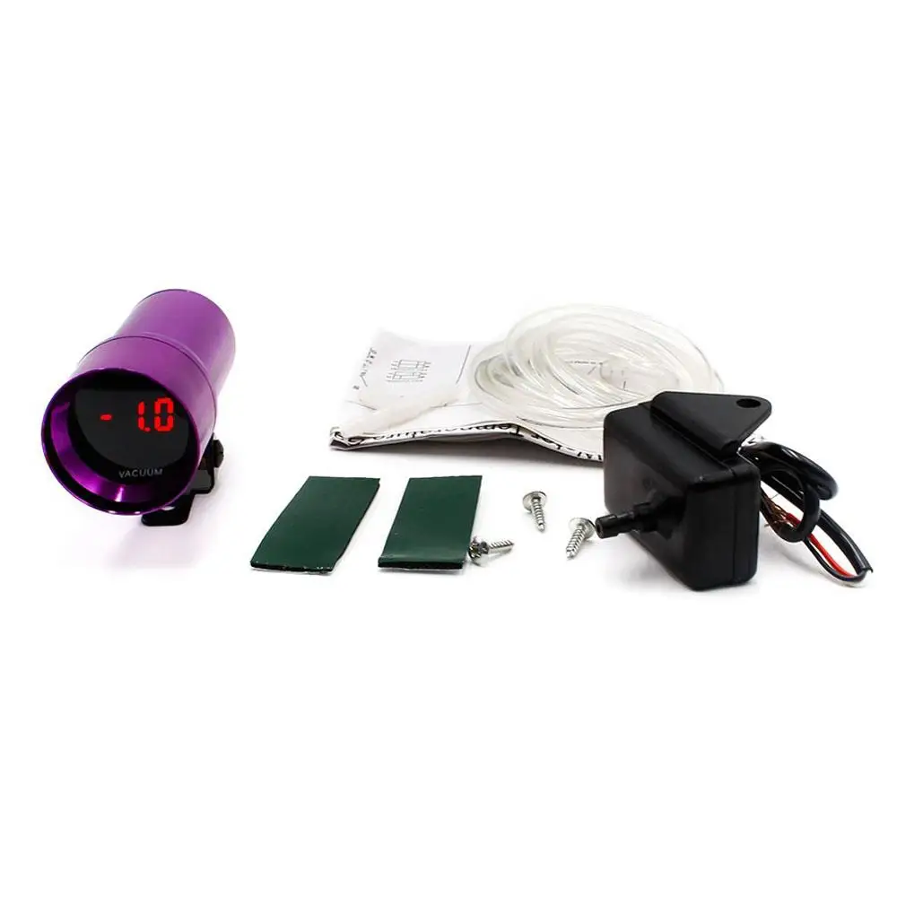 Car Vacuum Gauge Modification Smoke Lens Red LED Mini Digital Boost Meter Bar Purple 37mm