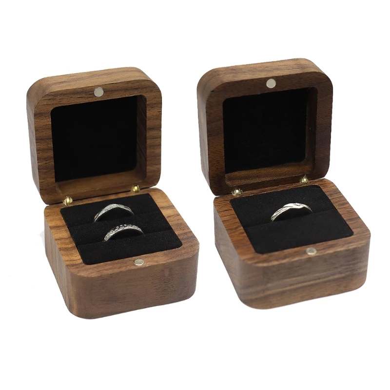 

Handmade Wooden Storage Box Solid Walnut Jewelry Case Engagement Rings Box A0KD