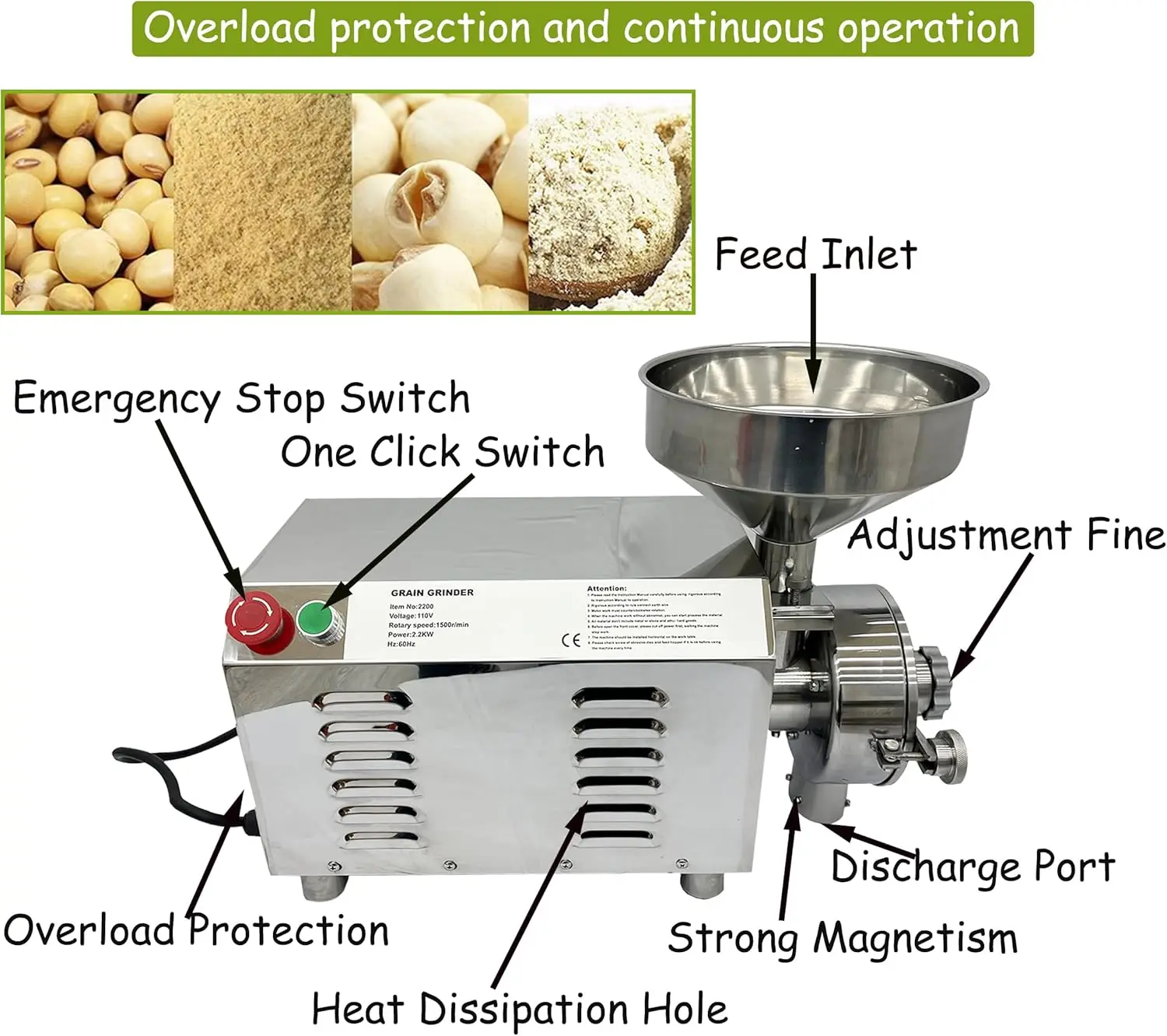 เครื่องเจียรเชิงพาณิชย์สําหรับโรงสีเมล็ดพืชสแตนเลส เครื่องบดเมล็ดพืชไฟฟ้า เครื่องกัดแป้งอุตสาหกรรม